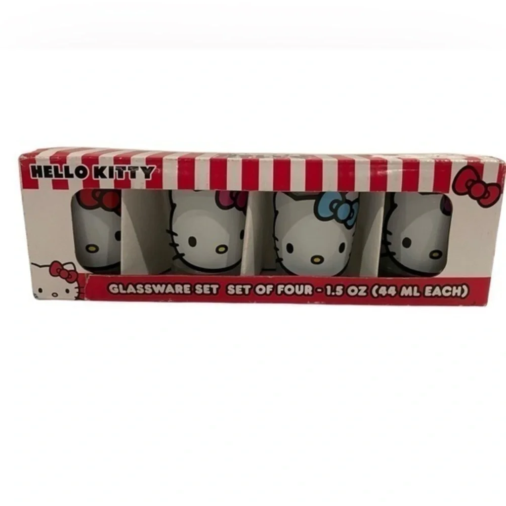 Sanrio Hello Kitty Rainbow Glassware Set of 4 - 1.5 oz Shot Glasses Bow Glass